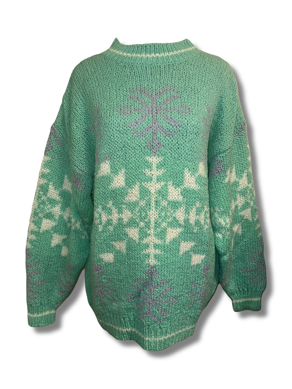 Vtg 80s Pastel Snowflake Knit Sweater
